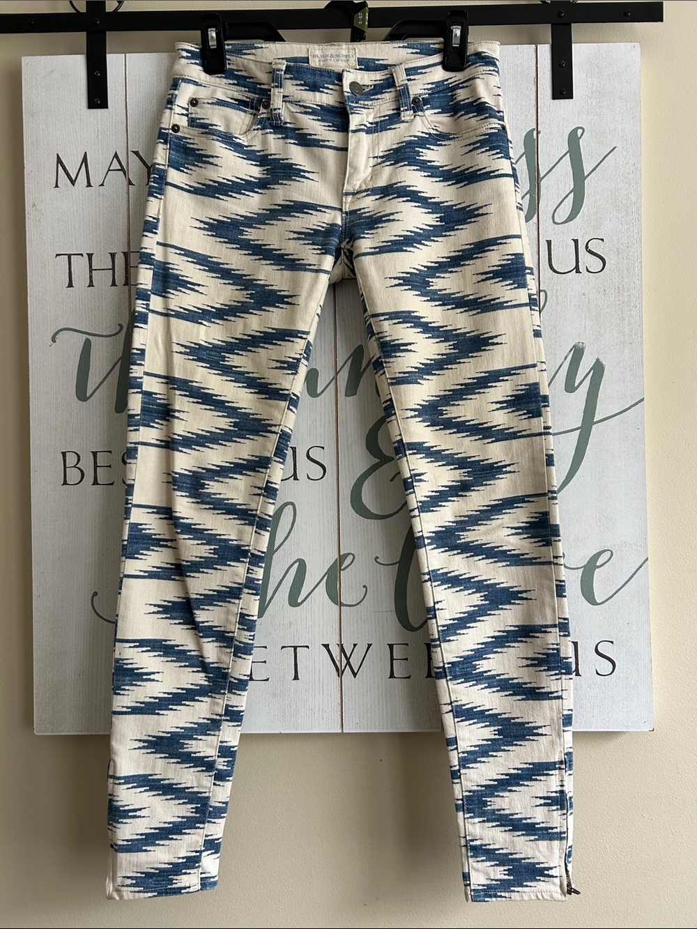 Denim & Supply Ralph Lauren Women’s Blue & Cream Patterned Slim Jeans, size 26
